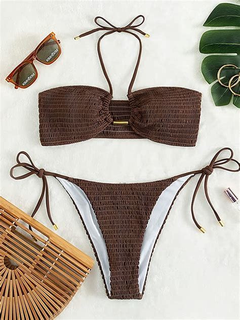 Bikini Bandeau Bathing Suits With Tie Side 2 Piece Swimsuit