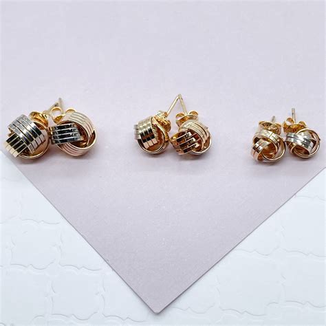 K Gold Filled Tri Color Love Knot Stud Earrings Sizes Small Etsy