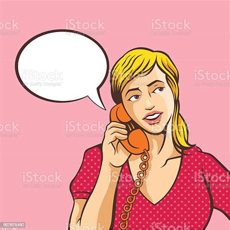 Girl Talking On Phone Vector Comic Illustration Stock Illustration