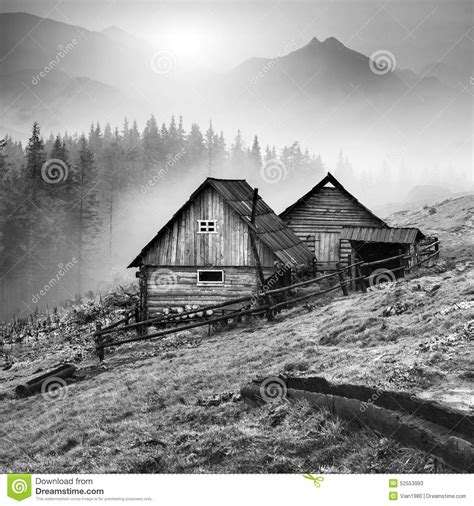 Mountain Carpathian Village Black And White Stock Image Image Of