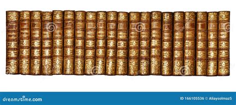 Isolated White Background Shinny Antique Book Collection Shelf View