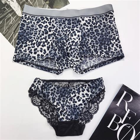 Women Men S Cotton Underwear Sexy Lace Panties Fashion Leopard Pattern Lovers Briefs Low Waist