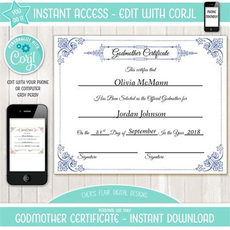 Godmother Certificate Diy Official Godmother Certificate Etsy