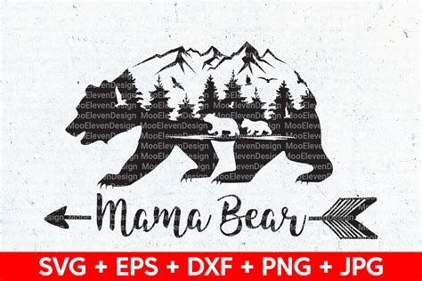 Mama Bear Svg Cut File With 2 Cubs Mountain Bear Svg Bear Etsy