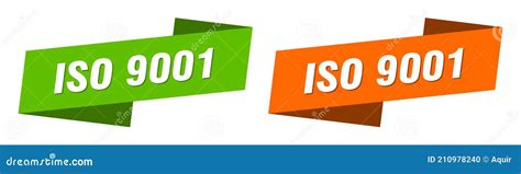 Iso 9001 Banner Iso 9001 Ribbon Label Sign Set Stock Illustration