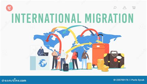 International Migration Concept Immigrants Queue World Map And
