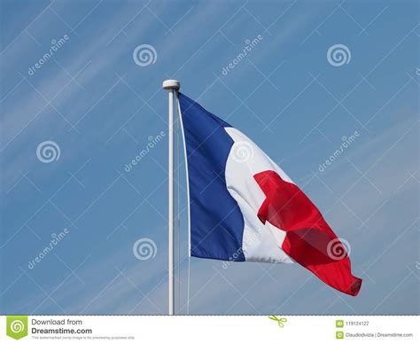 French Flag Of France Over Blue Sky Stock Image Image Of Nation