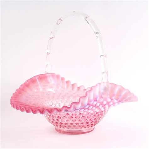 Vintage Fenton Style Hobnail Pink Art Glass Basket Ebth