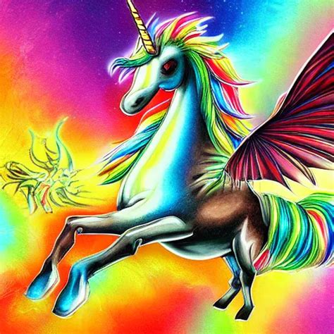 Unicorn Dragon Spitting Rainbow Fire Realistic Stable Diffusion