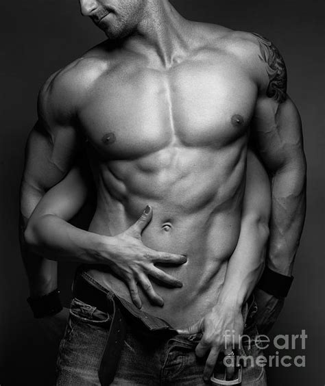 Woman Hands Touching Muscular Man S Body Greeting Card By Maxim Images Exquisite Prints