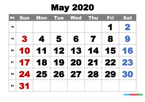 Free Printable May 2020 Calendar Word Pdf Image Free Printable 2021