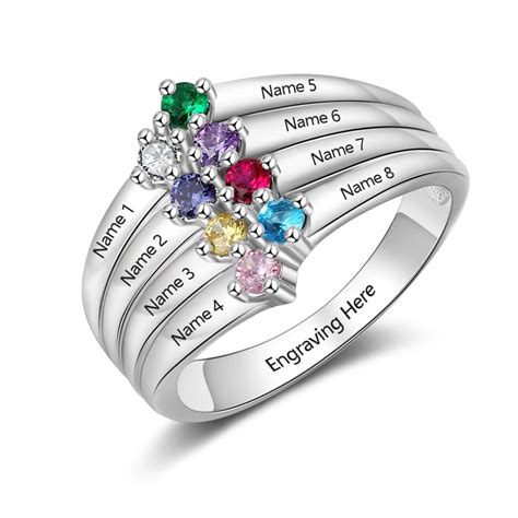 Mothers Birthstone Ring Stones Engraved Names Personalized Custom