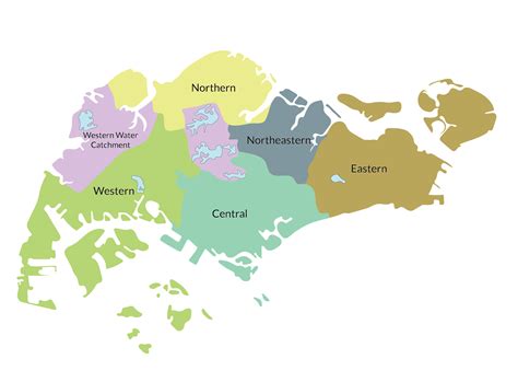 Singapore Map With Multicolor Six Regions 22797974 Png