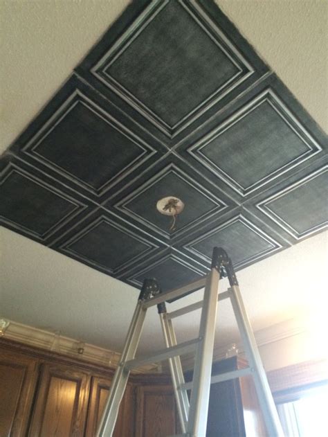 La scala faux tin ceiling tile black 25 pack. Glue up faux tin tile ceiling inlay, made of styrofoam ...