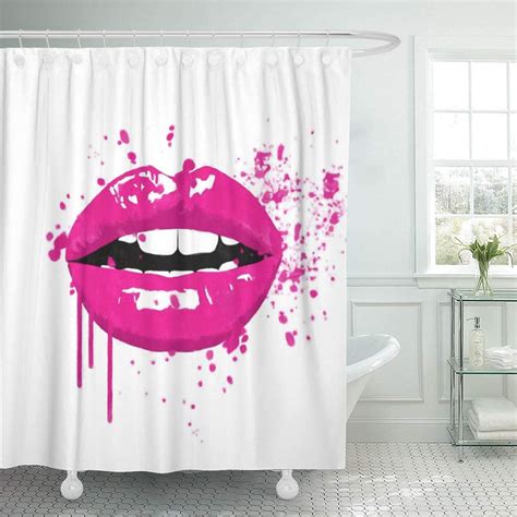 Cynlon Girly Glamour Makeup Lips Kiss Beauty Bathroom Decor Bath Shower Curtain 60x72 Inch