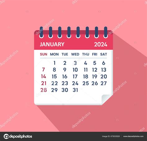 January 2024 Calendar Leaf Calendar 2024 Flat Style Stock Vector By