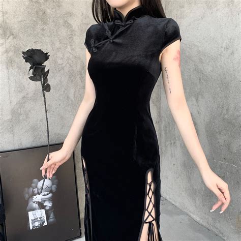 insgirl vintage dark gothic dress women street chinese mall goth sexy hollow out lace up long