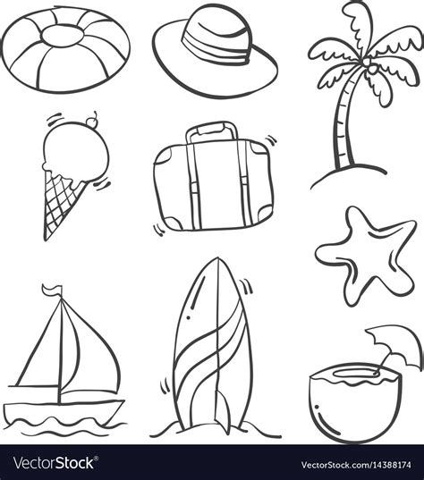Hand Draw Object Summer Doodles Royalty Free Vector Image