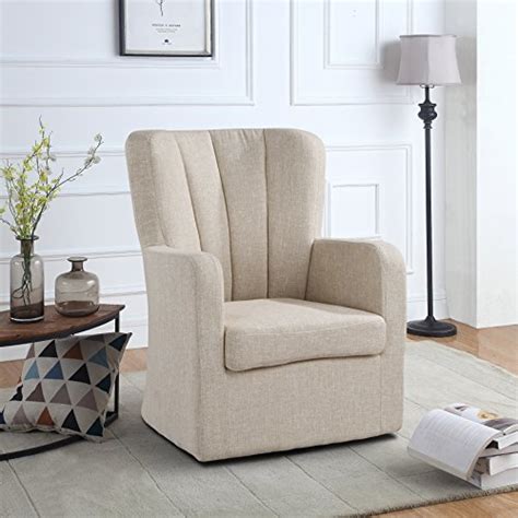 Modern Swivel Armchair Rotating Accent Chair For Living Room With Pleated Back Beige