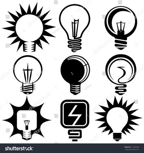 Electric Bulb Symbols And Icons Set Stock Vector Illustration 114340450