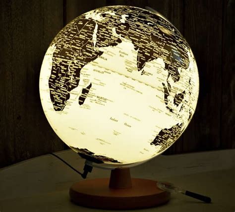 Rotating Led World Globe Map Table Lamp With Wood Base 30cm Diameter
