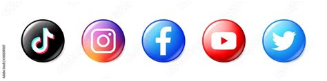 Set Of Facebook Tiktok Twitter Instagram And Youtube Icons Social
