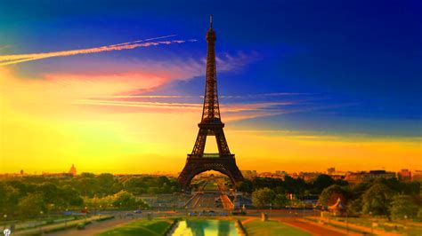 Eiffel Tower Sunset Paris France 1920x1080 Wallpaper