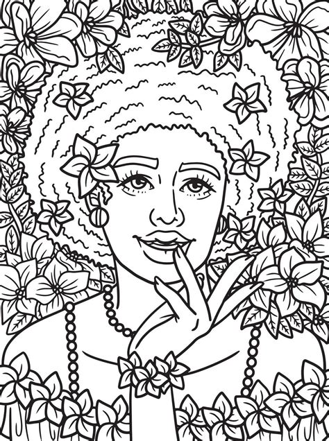 Afro American Flower Girl Coloring Page For Kids Stock Image