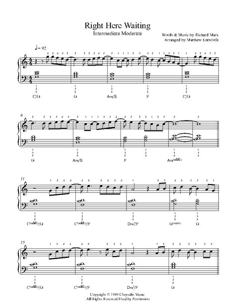 Right Here Waiting By Richard Marx Sheet Music Lesson Intermediate
