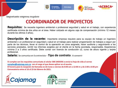 Convocatoria Centro De Empleo De Cajamag Coordinador De Proyectos