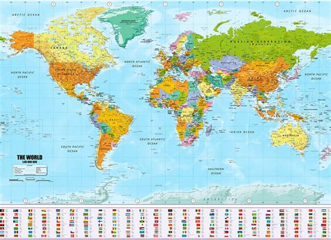 World map XXL poster in giant format with flags & banners - Top quality ...