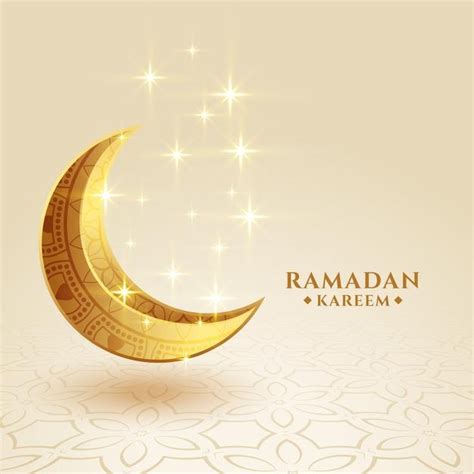 Ramadan Kareem Lua Crescente Dourada Brilhante Saudação Vetor Grátis