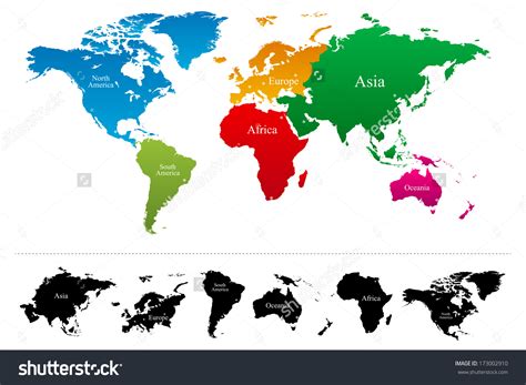 World Continents World Map With Continents Vector Outline Map