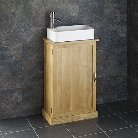 Clickbasin Solid Oak 50cm By 29cm Bathroom Cabinet With Ceramic Basin