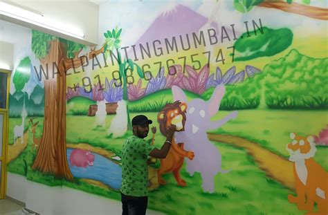 Kids Room Cartoon Painting Play School Classroom Cartoon Wall