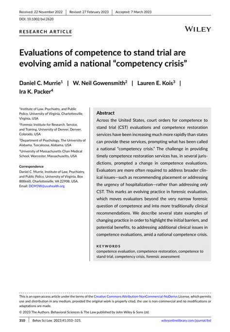 Pdf Evaluations Of Competence To Stand Trial Are Evolving Amid A National Competency Crisis