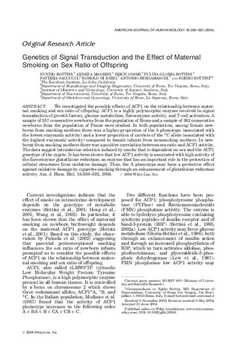 Pdf Genetics Of Signal Transduction And The Effect Of Maternal Smoking On Sex Ratio Of