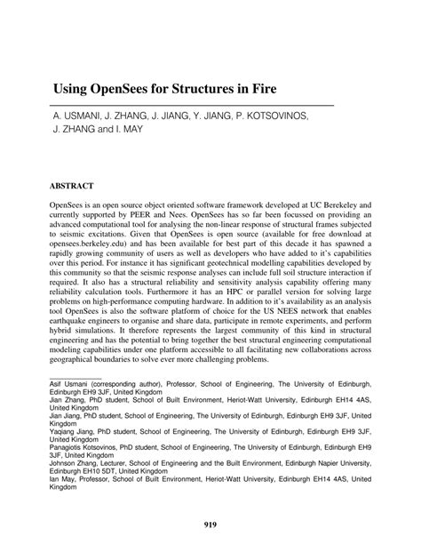 Pdf Using Opensees For Structures In Fire