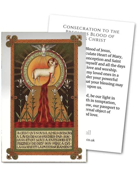 Consecration To The Precious Blood Prayer Card Catholic Devotions