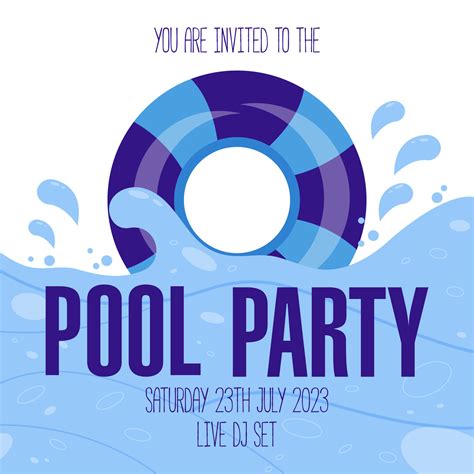 Pool Party Banner Template Or Invitation Card With Blue Swim Ring On