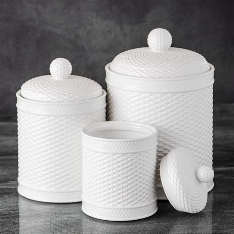 Buy Mosjos White Basket Weave Canisters Set Of 3 Premium Canister