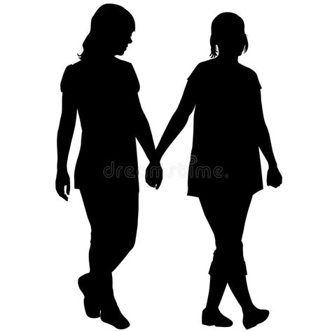Silhouettes Of Lesbian Couple Holding Hands Stock Vector Illustration