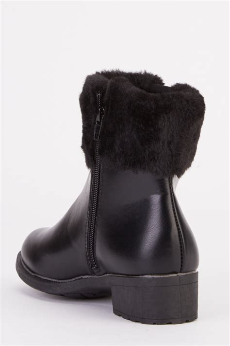 faux fur trim ankle boots black just 7