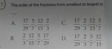 Solved The Order Of The Fractions From Smallest To Largest Algebra