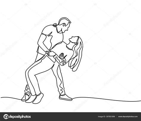 Continuous Line Drawing Of Romantic Couple In Love A Pair Of Lovers Doing Dance Moves Stock
