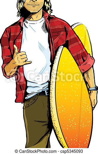 Male Surfer Dude Carrying A Surfboard And Showing A Stoked Hand Symbol