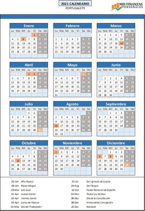 Anticipate a los días festivos de tu provincia y planifica tus vacaciones. ᐅ Calendario laboral Portugalete 2021 ᐅ Mis finanzas ...