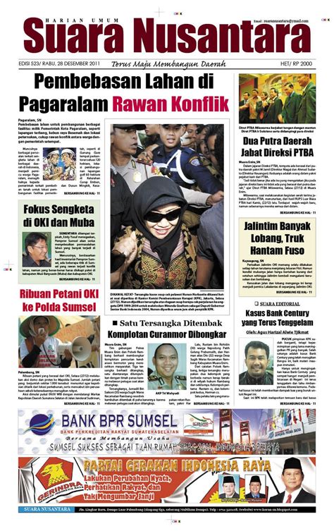 Koran Suara Nusantara Edisi Cetak Ke 523 Rabu 28 Desember 2011