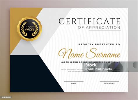 Professional Certificate Of Appreciation Golden Template Design Stock