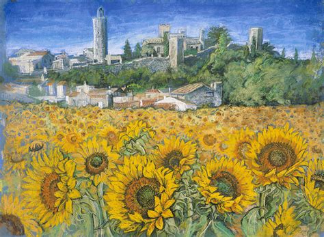 Oil painting gallery by connie nelson. Sunflower Fields near Pals Spain Drawing by Patricia Clements
